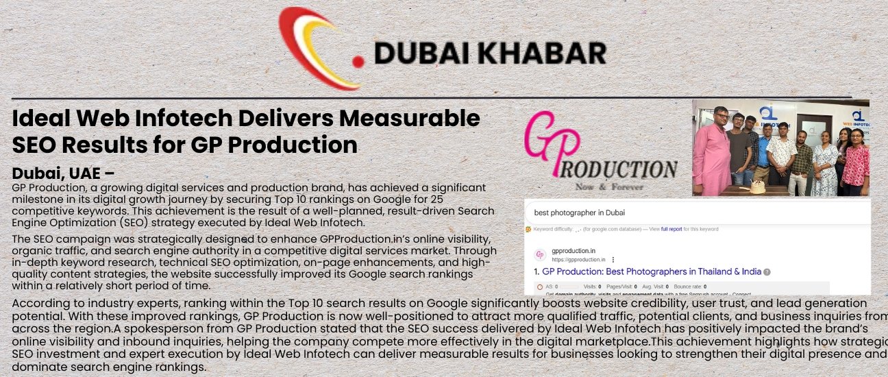 Ideal Web Infotech Delivers Measurable SEO Growth for GP Production, Achieves Top 10 Google Rankings